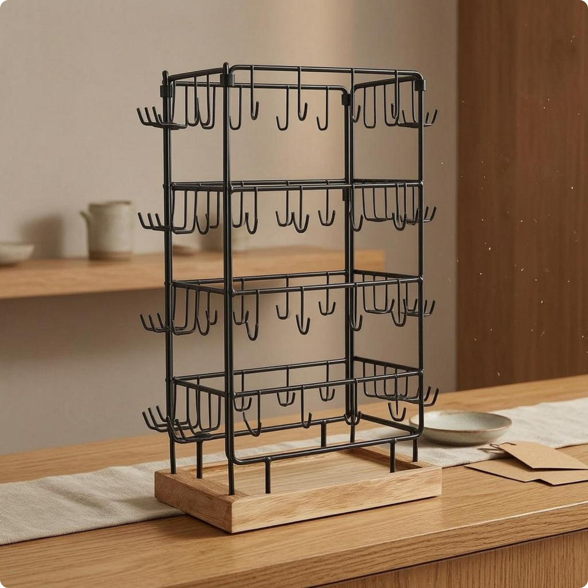 Rotating Jewelry Display Rack Metal Frame Rotating Pegboard Rack Hook Rails