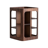Desktop Display Shelf Rotating Storage Rack Walnut Wood Vertical Space Saving