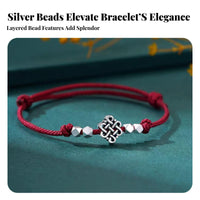 Red Lucky Knot String Bracelet, 2026 Horse Year Zodiac, Silver Bead, Handmade Chinese Design for Women