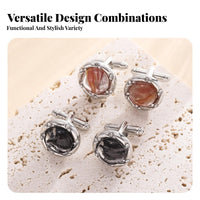 2 Pieces French Cuff Links Elegant Design Round Precious Stone Cufflinks