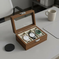 Wooden Watch Display Case Clear View Lid Watch Storage Box Metal Clasp Great Gift Suggestion for Closet