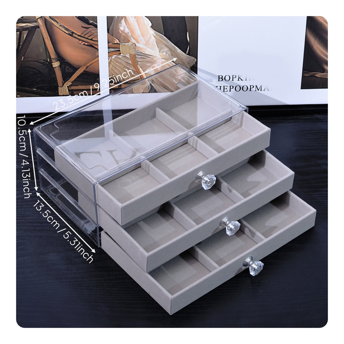 Stackable Jewelry Box Dustproof Clear Top Jewelry Case Knobs Household Storage for Women, Dresser