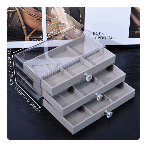 Stackable Jewelry Box Dustproof Clear Top Jewelry Case Knobs Household Storage for Women, Dresser