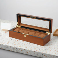 Wooden Watch Display Box Golden-Hued Hardware Watch Display Box Front Latch