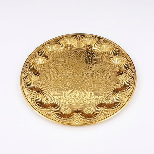 Ornate Serving Tray Round Decorative Tray Raised Relief for Snacks, Pastries