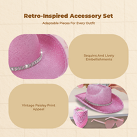 Cowboy Hat Set, Rose Glow, Bandana, Glasses, Party Costume