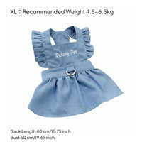 Ruffled Straps Denim Dog Dress with Leash Lightweight Material Denim Dog Dress Breathable for Young Dogs, Cats, Walking, Outdoor