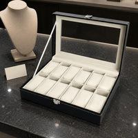 12-Slot Watch Organizer Padded Compartments Watch Display Box