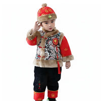 Children's traditional Chinese Tang Suit Set, padded, phoenix embroidery, festive New Year costume