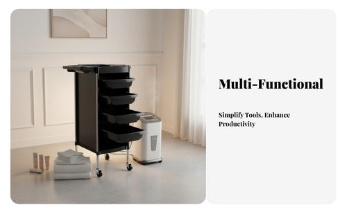 360-Degree Swivel Wheels 5-Drawer Salon Trolley Integrated Tool Holder 5-Drawer Salon Trolley Spacious Drawers Rolling Organizer Versatile Use for Hair Stylists, Beauticians Artists, Beauty Parlor, Barbershop, Spa, Bathroom
