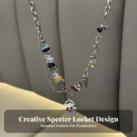 Specter Pendant Mixeddesign Chain Halloween Themed Short Beaded Necklace
