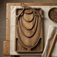 Wooden Bracelet Display Tray Rounded Edges Carved Jewelry Tray Compartments