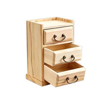 3 Drawer Desk Organizer Metal Pull Handles Wood Desktop Storage Cabinet Top Tray Wooden Storage Box