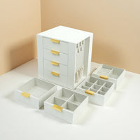 Rotating Jewelry Box Multiple-Drawer Jewelry Storage Box with Hooks Compact Organizer for Dresser, Bedroom