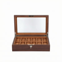 Glass Lid Watch Display Box Metal Lock Wooden Watch Display Case Wood Grain