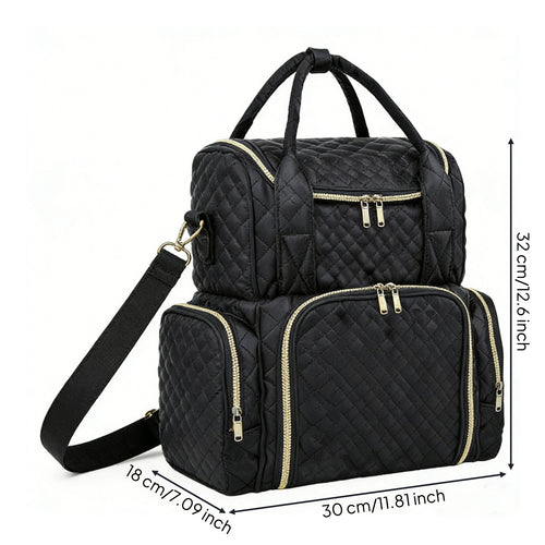 Double Layer Makeup Top Handle Quilted Cosmetic Case Multiple Pockets Train Case for Business Trip