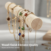 Natural Wood Hair Tie Organizer Accessible Design Horizontal-Bar Bracelet Holder Multi-Functional for Women, Boutique Owners, Dresser Top