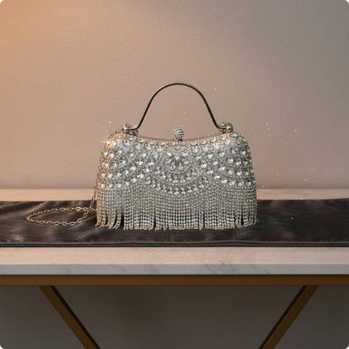 Rhinestone Fringe Clutch Wrist Strap Crystal Tassel Evening Bag Glamorous