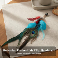Feather Hair Fastener Handmade Peacock Feather Hair Fastener Colorful Feathers Chic Able for Women, Photography Shoots