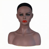 Manikin Head with Shoulders PVC Mannequin Head Bust Brown Skin-Tone