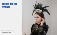 Halloween Skull Headband, Dark Feather Headpiece, Cosplay Victorian Performance Accessory