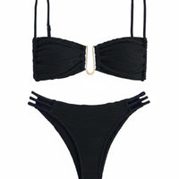 Alluring Design Ruched Bikini Set Removable Pads Ruched Bandeau Bikini Adjustable Straps for Young Adults, Vacation, Sunbathing