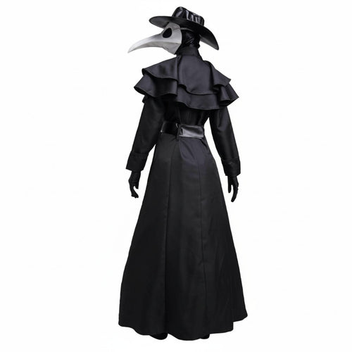 Halloween Plague Doctor Costume, Adult Medieval Steampunk, Black Crow Beak Mask, Cosplay Outfit