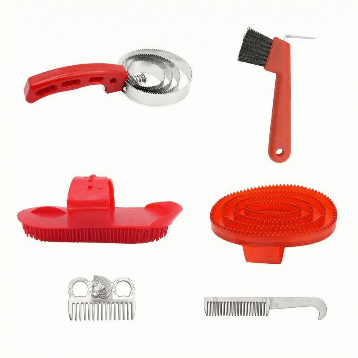 6 Pieces Horse Grooming Set Metal and Plastic Horse Grooming Kit Molded Handles