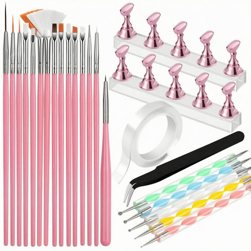 24 Pieces Nail Art Practice Kit Long-Handled Beauty Tools Flat Bristles