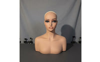 PVC Hairpiece Head with Shoulders Hairpiece Display Head Realistic Face Shape for Salon