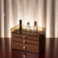 Multi-Tier Jewelry Organizer Allergen-Shield-Resistant Jewelry Storage Case with Compartments Wood Grain Storage Box Clear View