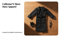 Matte Finish Button Closure Black Figure Trench Coat Figure Outerwear 1/6 Scale Trench Coat