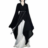 Wei Dynasty Design Combat Arts Costume Flowing Design Black Cross-Collar