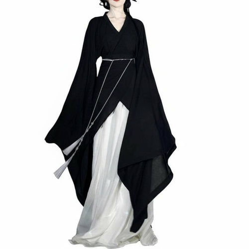 Wei Dynasty Design Combat Arts Costume Flowing Design Black Cross-Collar