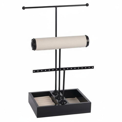 Crossbar Jewelry Stand Elegant Design Crossbar Jewelry Tree with Tray Necklace Earring Bracelet Holder Perfect Gift Suggestion