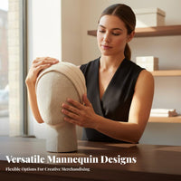 Textile Covered Mannequin Head Multi-Purpose Linen Hat Display Stand Stable Base