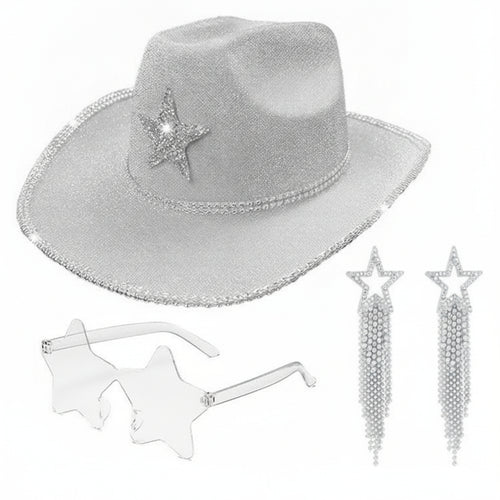 3 Pieces Dangling Star Earrings Oversized Cowgirl Outfit Kit Fringed Look