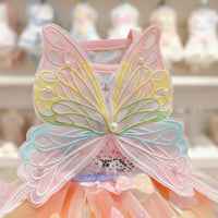 Rainbow Butterfly Pet Dress Pearl Embellished Summer Puppy Tutu for Photo Shoots