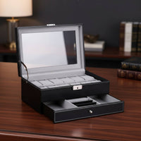 2-Tier Watch and Jewelry Box Debris-Resistant-Resistant 2-Tier Jewelry Organizer Men's Valet Box Secure Metal Clasp for Women