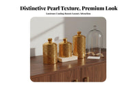 Airtight Seal Pearl Pattern Food Jar Elegant Design Gold Decorative Canister Sturdy Construction for Desktop, Pantry