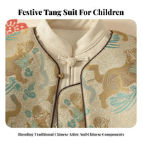 Boys' Tang Suit Set, Traditional Chinese Design, Winter Thickened Three-Piece New Year Outfit