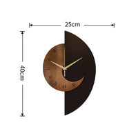 Wall Clock Wood-Grain Moon-Shaped Dial Wall Clock Modern Home Decor