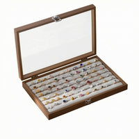 Wood-Grain Band Case Metal Clasp Glass Lid Band Box Lined Interior