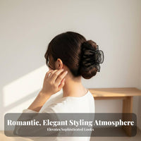 Ruffled Textile Grip Fastener Airy-Like Shape Floral Scrunchie Fastener Flower Hair Grip Elegant Design Large Floral Updo Holder