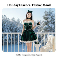Alluring Christmas Dress Tailored Fit Festive Gathering Outfit Strapless Santa Dress Ribbon Feature Santa Girl Costume Set