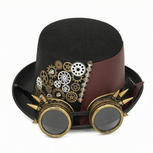 Steampunk Hat with Goggles Black Steampunk Top Hat Adjustable Strap
