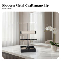 Crossbar Jewelry Stand Elegant Design Crossbar Jewelry Tree with Tray Necklace Earring Bracelet Holder Perfect Gift Suggestion