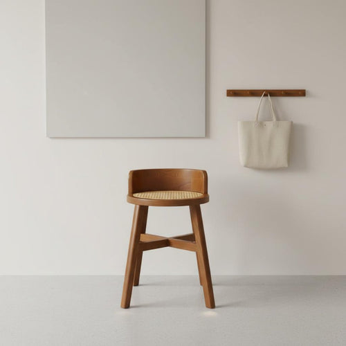 Rattan Dressing Table with Mirror Space Saving Wooden Makeup Vanity with Drawers