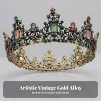 Colorful Crystal Crown Handmade Multicolored Crystal Crown Baroque Crystal Stone Tiara Headpiece for Entertainers, Weddings