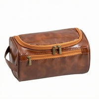 Barrel Toiletry Bag PU Leather Cosmetic Bag Side Carry Handles
